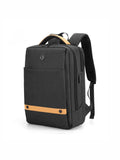LAVIZAR black Korean style nylon laptop backpack front view