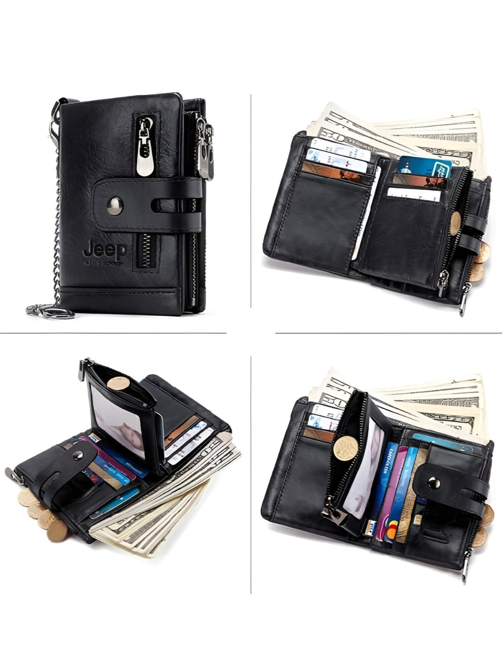 LAVIZAR Multi-Pocket Leather Bifold Wallet