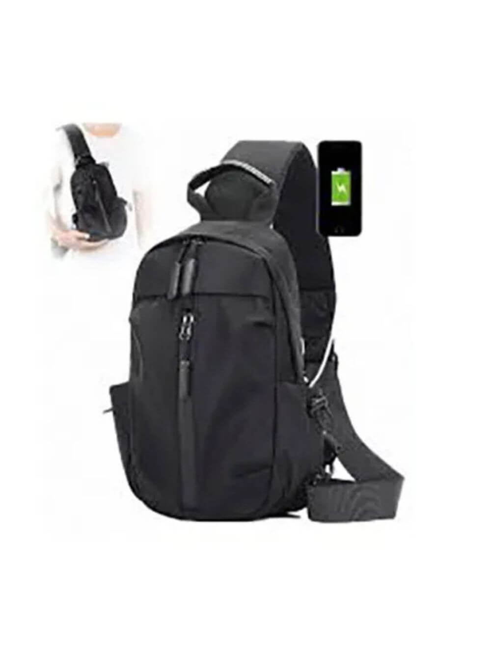 LAVIZAR black water-resistant crossbody sling backpack with built-in USB charging port