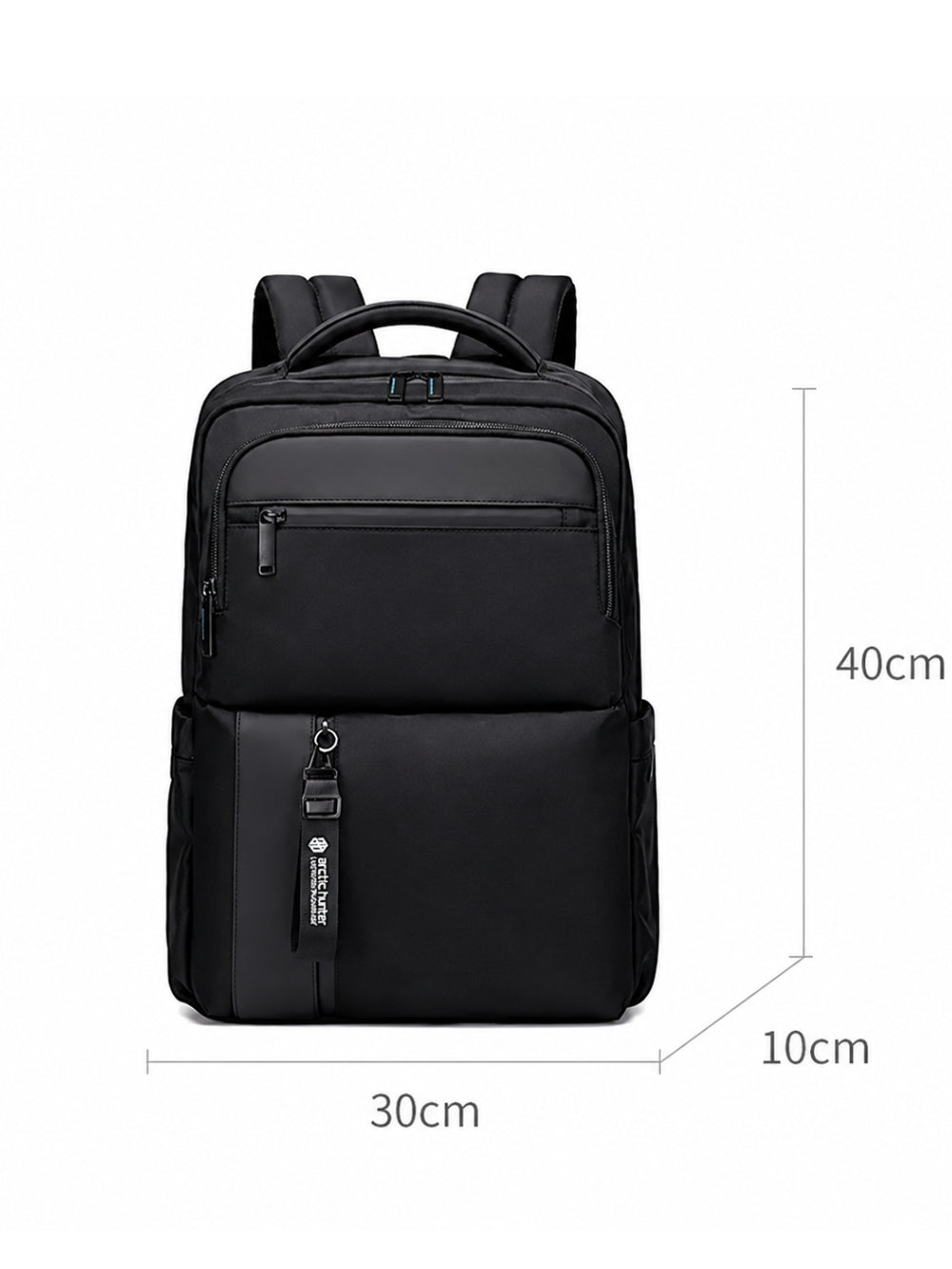 LAVIZAR laptop backpack front view showing 40cm by 30cm dimensions