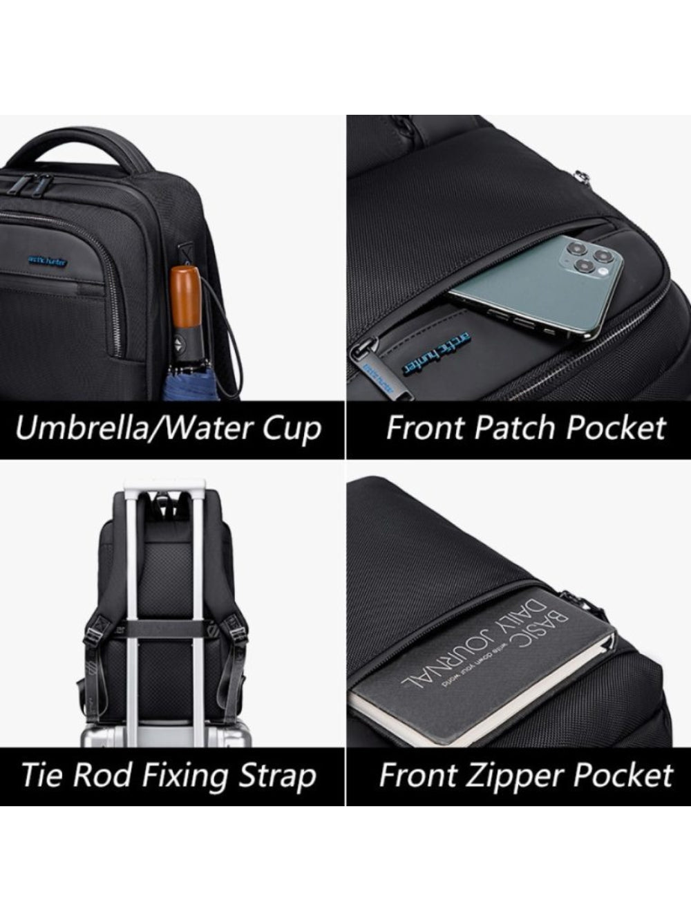 LAVIZAR anti theft laptop backpack open showing organized multi compartment interior