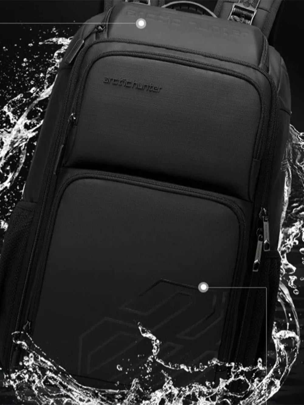 LAVIZAR waterproof laptop business backpack showing water splash resistance performance