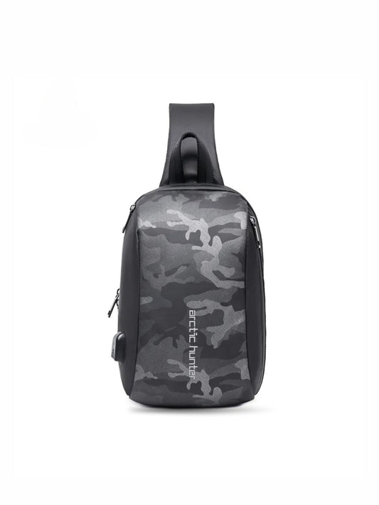 LAVIZAR black camo waterproof outdoor sling bag front studio view