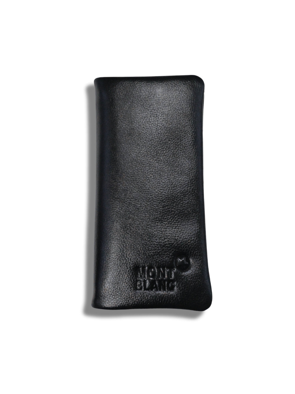 Black 100% genuine pebbled leather long wallet front view with logo embossing