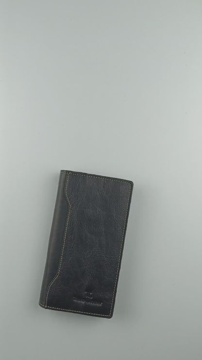 Leather Men's Genuine Pebbled Leather Long Clutch Wallet — Black