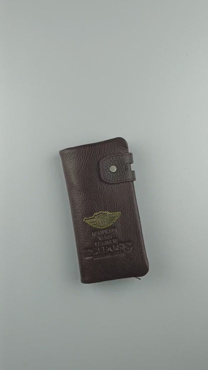Esiposs Men's Textured Leather Long Bifold Wallet — Dark Brown