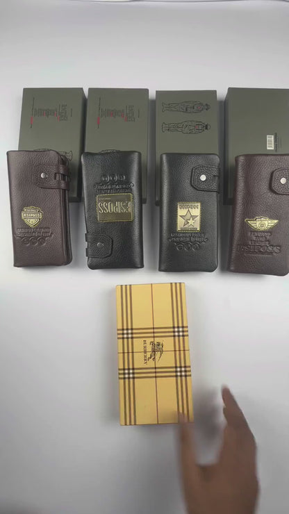 Check Pattern Leather Long Wallet & Travel Organizer for Men — Black