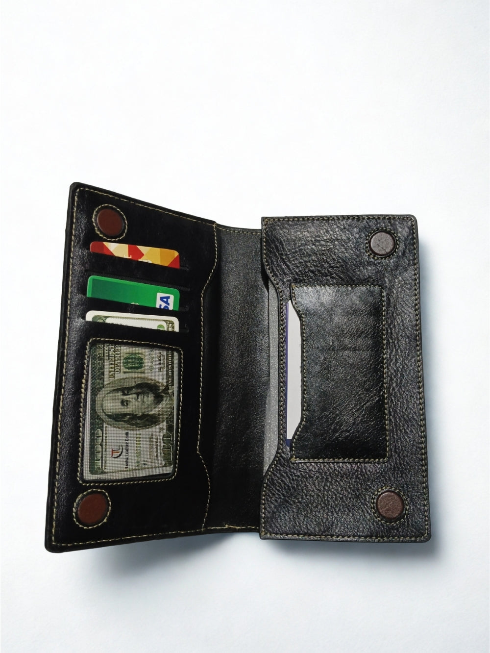 Leather Men's Genuine Pebbled Leather Long Clutch Wallet — Black